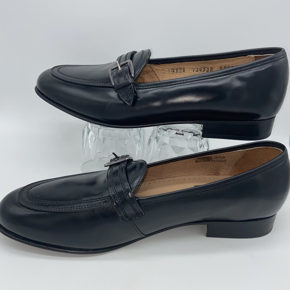 Stuart McGuire Shoes Loafers Black Buckle‎ Strap Leather Size 11 Vintage Retro